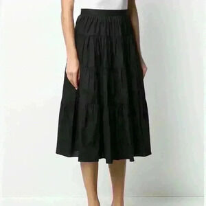 Burberry Black cotton Gathered Tiered Knee-Length Wrap Skirt sz 42